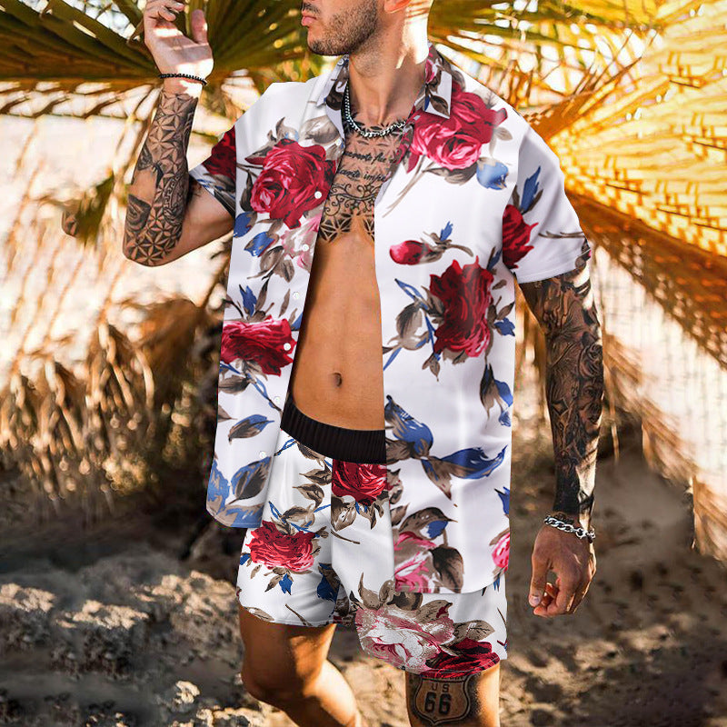 Retro Loose Suit Men's Personality Beach Shirt Short Sleeve Men