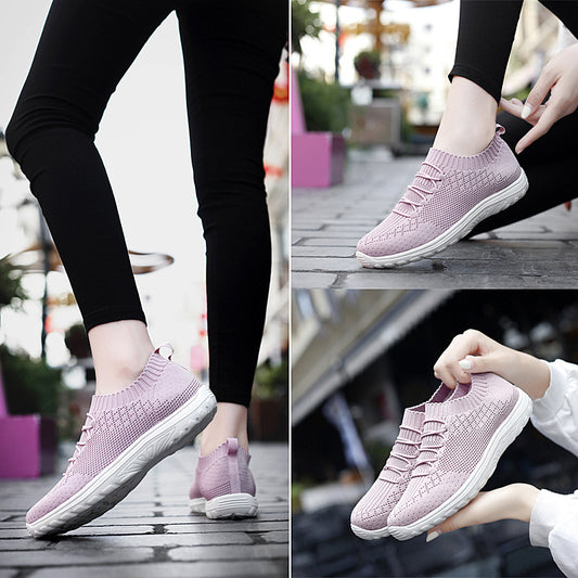 Ladies Flying Woven Mesh Shoes Plus Size Casual Sneakers