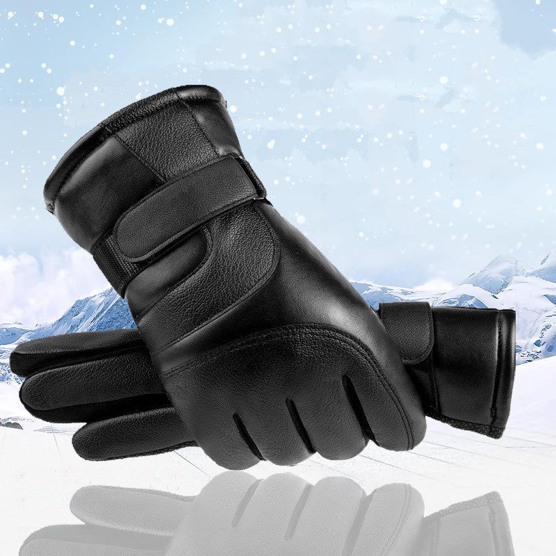 Guantes de cuero de invierno para hombre y mujer, guantes de lana grandes antideslizantes con pantalla táctil, gruesos, resistentes al frío y cálidos, para ciclismo