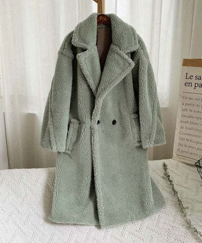 Lapel Lamb Fleece Coat With Pockets Faux Fur Coat Winter Warm Thickening Long Windbreaker Women's Clothing