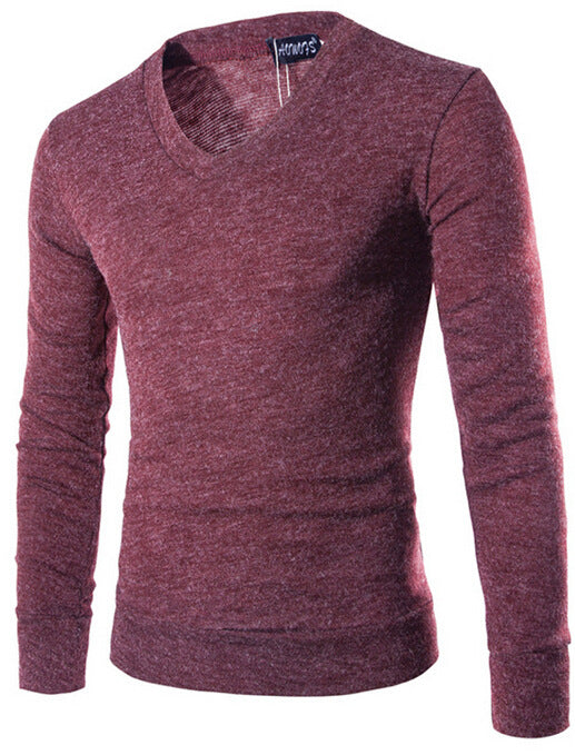 Men's Bottoming Shirt Trend Solid Color Rabbit Plush Men's V-neck Sweater