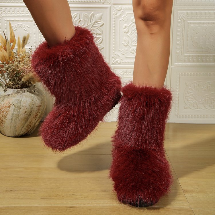 Fashion Long Plush Snow Boots Winter Warm Mid-tube Furry Cotton Shoes For Women Short Boot