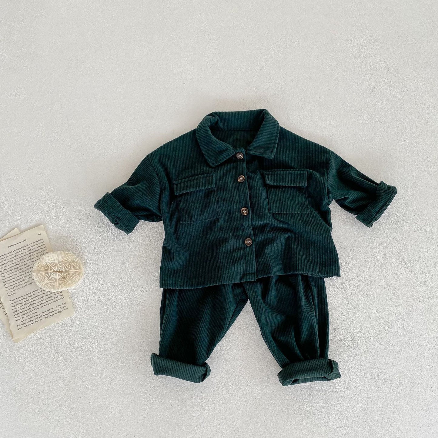 Spring And Autumn Infant Boys And Girls Baby Lapel Cardigan Coat Pants Corduroy Two-piece Set