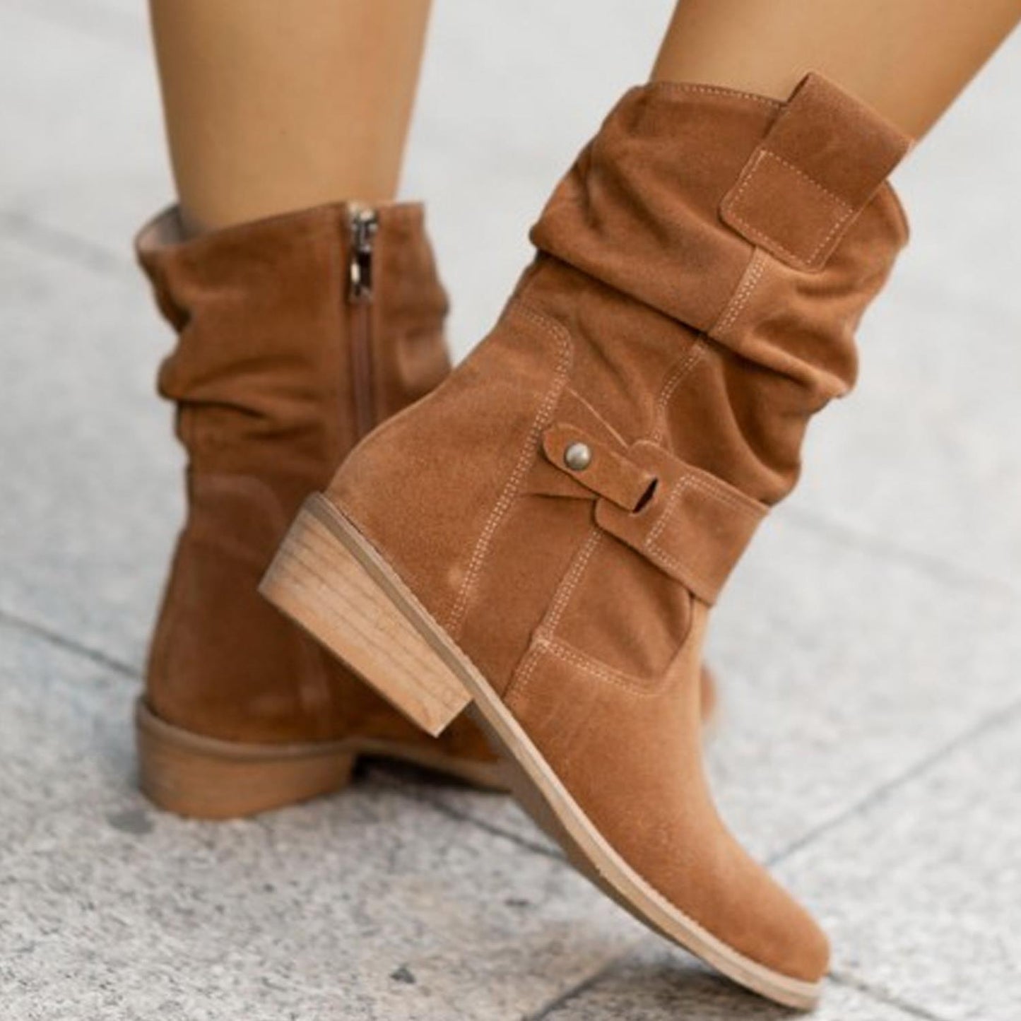 Women's Low Heel Suede Short Boots