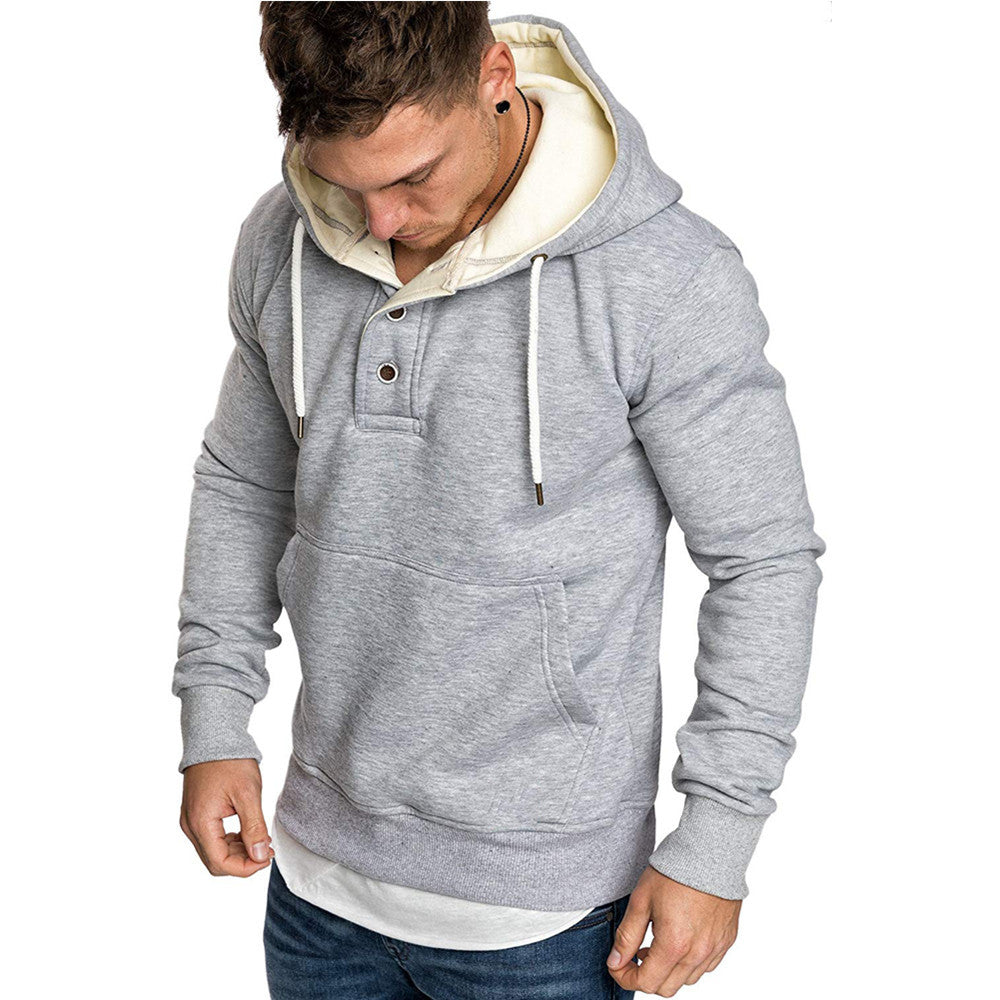 Button-trimmed hooded fleece sweatshirt