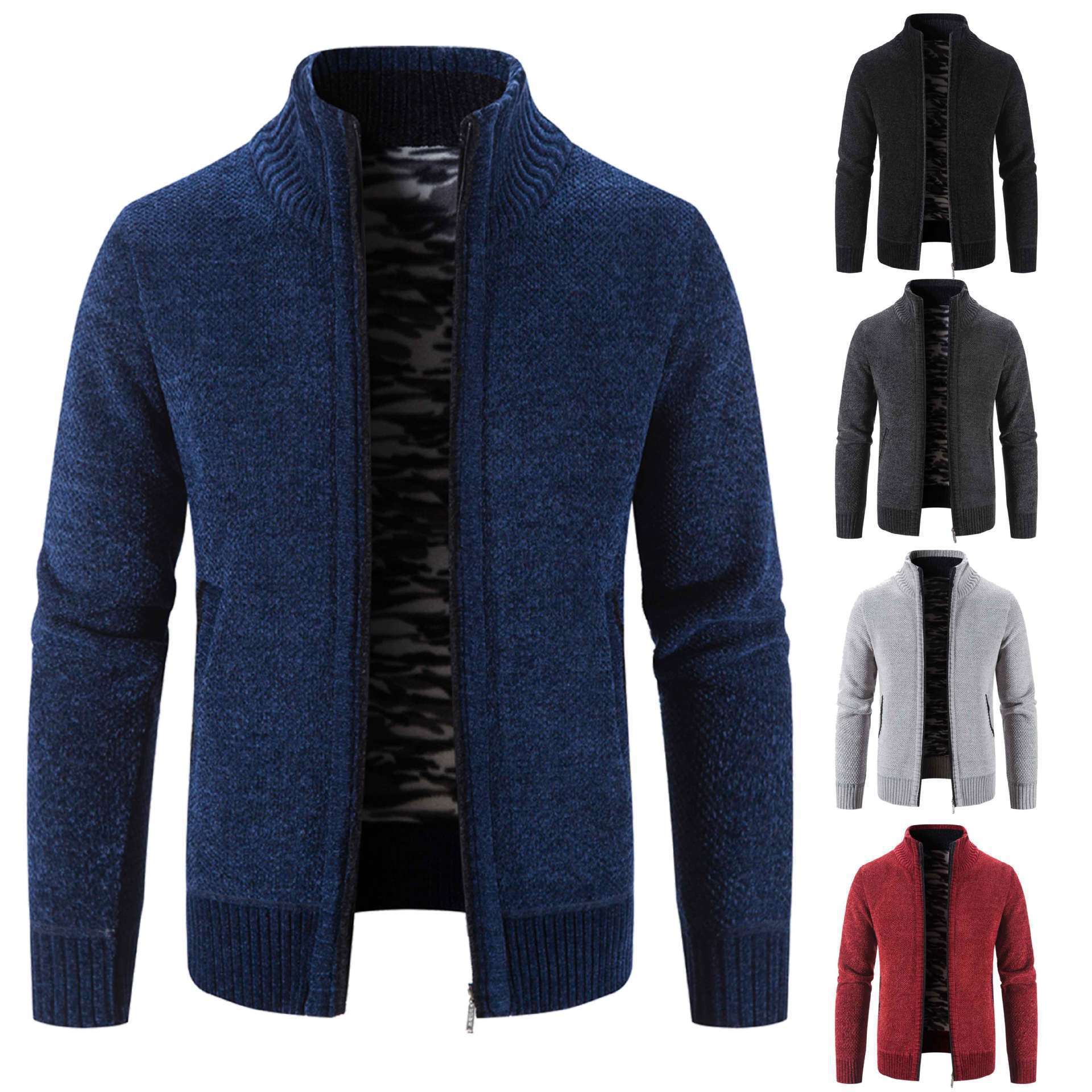 Men's Jacket Knitwear Autumn And Winter Fleece Lined Padded Warm Keeping Cardigan Product information: Color: 8811 navy blue, 8811 Black, 8811 wine red, 8811 light gray, 8811 dark gray Suitable for people: Plus size Size: M,L,XL,2XL,3XL Version: Loose Sty