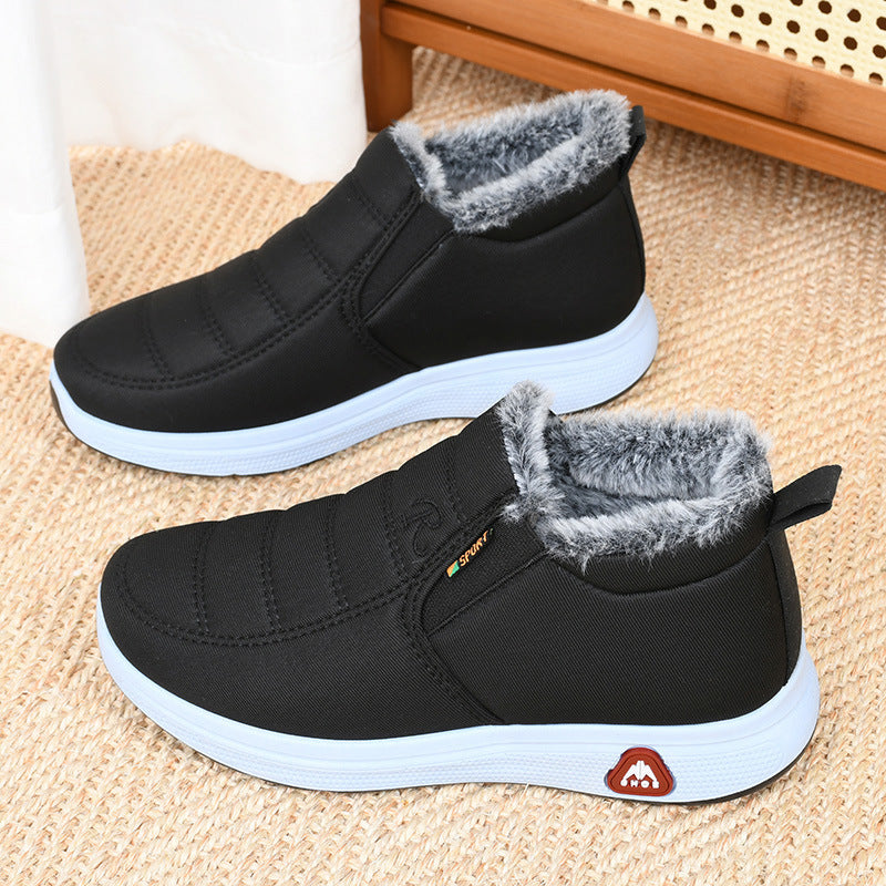 Winter Fleece-lined Thickened Middle-aged And Elderly Thermal Non-slip Cotton-padded Shoes Product information: Pattern: solid color Lining material: artificial velboa Applicable sports: Universal Color: black, red, men's black, men's blue Upper height: l