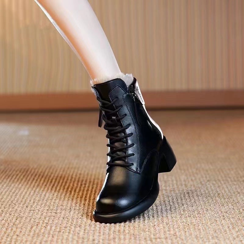 Thick Bottom Solid Color Ankle Boots Women