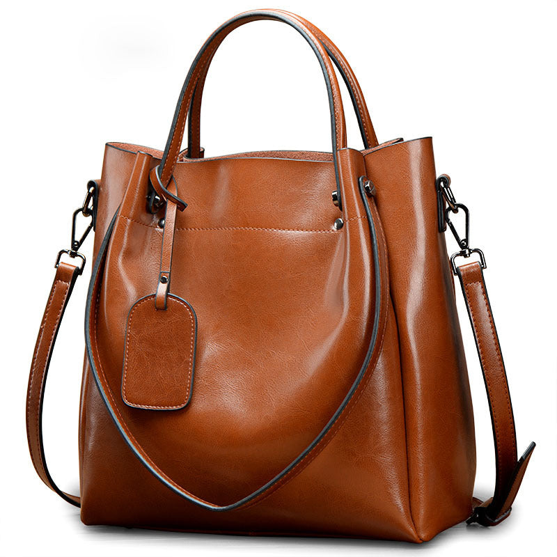 Women's Fashion Simple Portable Oil Wax Cattle Leather Bag