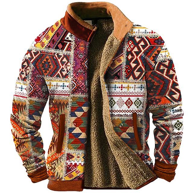 3d Printed Autumn And Winter Patchwork Pattern Casual Jacket Men