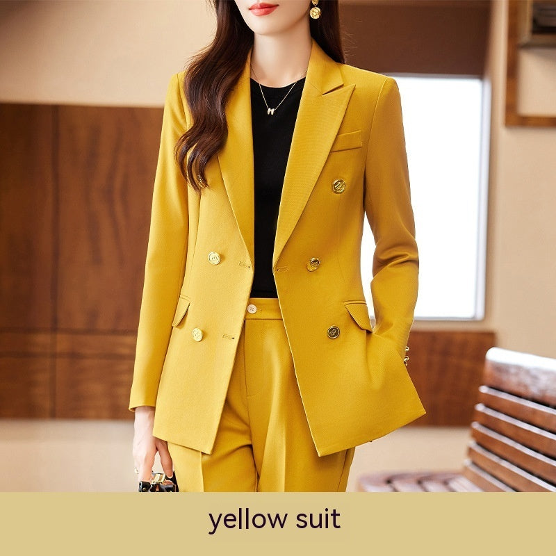 Caramel Suit Women's Fashion Temperament Double Breasted High Sense Slim Fit Suits