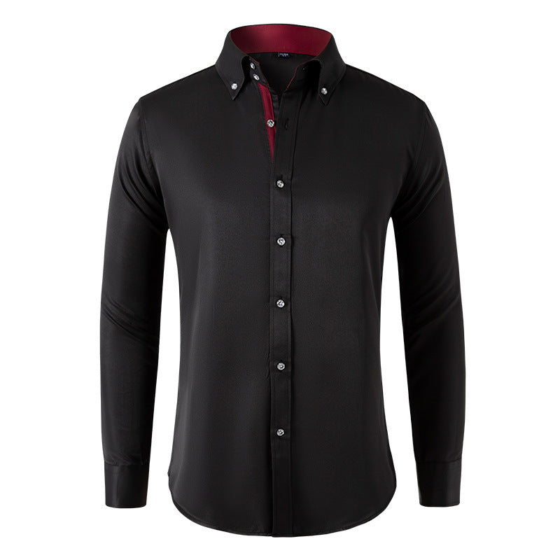 Business Casual French Style Crystal Buckle Men's Niche Shirt Long Sleeve