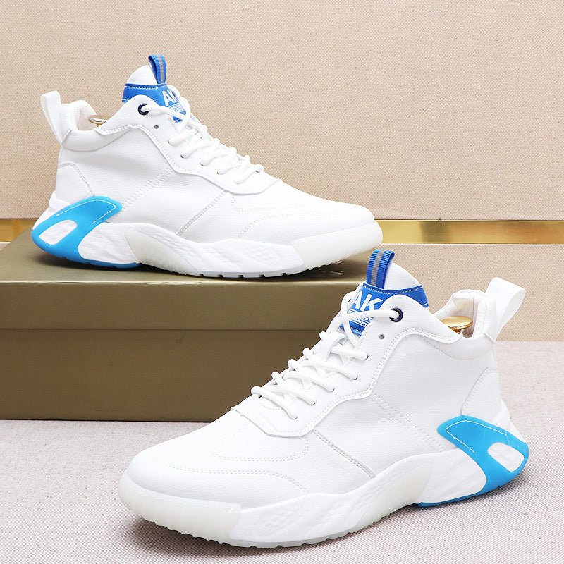 Men's White Blue Color Blocking High Top Casual Shoes