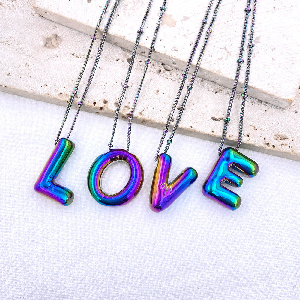 Colorful Balloon Letter Rainbow Couple Necklace Copper Pendant Accessories