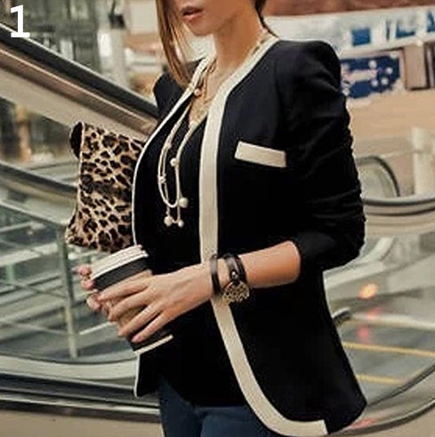 Explosive models of women's jackets on behalf of the Korean version of the black and white striped color matching slim suits