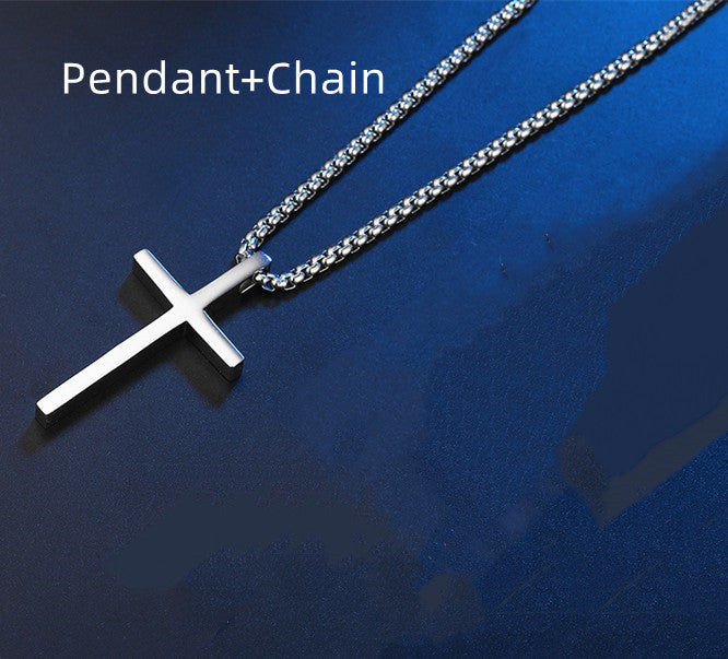 Smooth Simple Titanium Cross Pendant Male And Female Personality Necklace