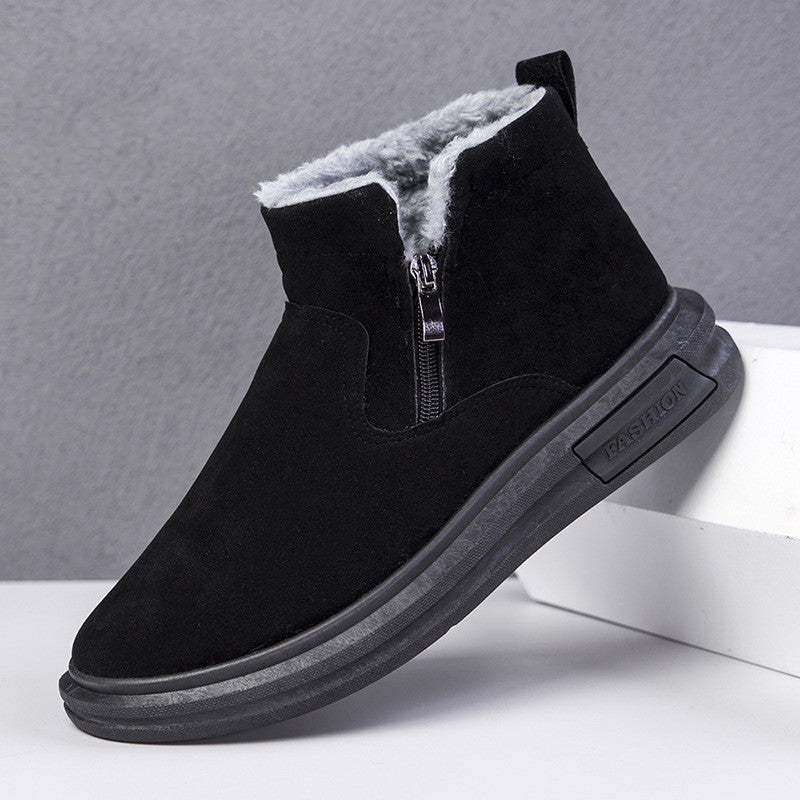 Fashion Snow Boots For Men Winter Warm Flat Cotton Plush Shoes With Side Zipper Casual Daily Fleece Ankle Boot