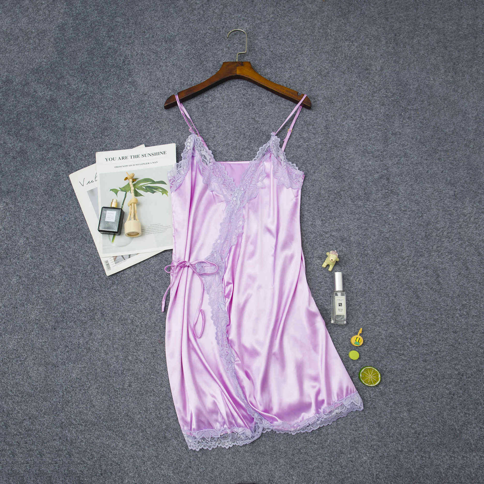 Women's Elastic Satin Nightdress Lingerie Home Pajamas Lingerie Product information: Fabric name: Satin Color: black, silver Main fabric composition: Polyester Fiber (polyester) Size: S,M,L,XL,XXL,XXXL Applicable Gender: Female Size： Note: 1. Asian sizes