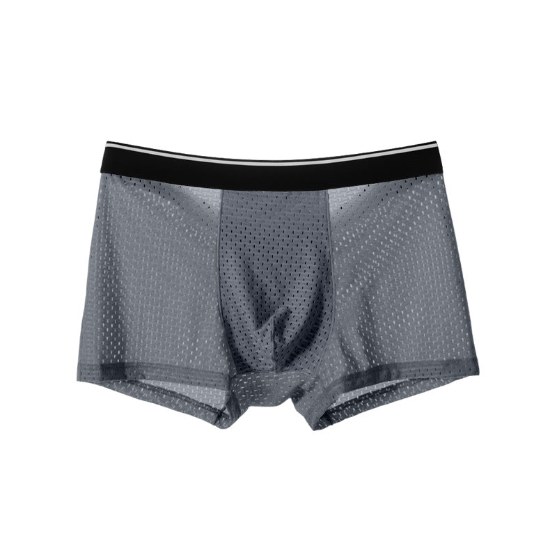 Ice Silk Full Mesh Large Size Men's Underwear Cotton Crotch Mid-waist Boxers