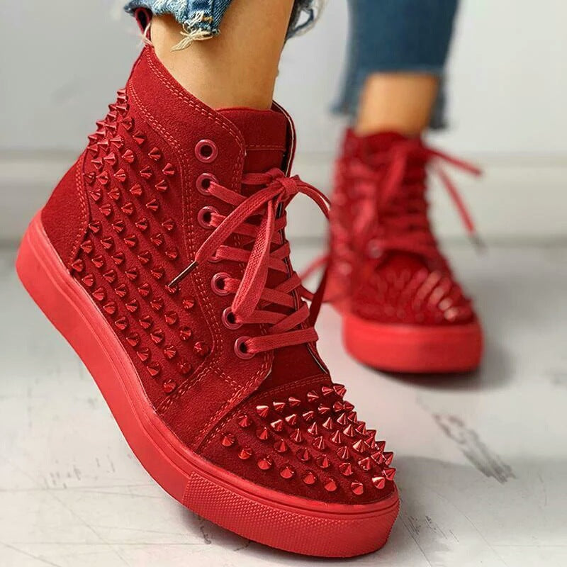 Men's And Women's Thick-soled High-top Rhinestone Rivet Casual Sneakers