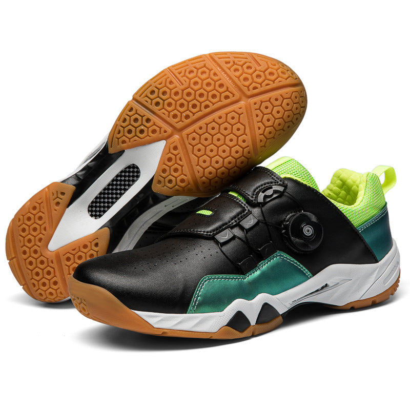 Non-slip Tennis Badminton Shoes, Breathable Rotating Buckle Lace-up Sneakers