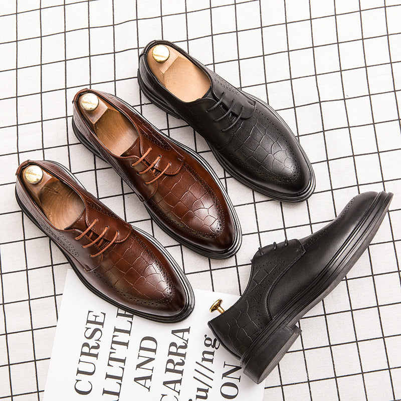 Men's Low Top Brown Pointed Toe Formal Leather Shoes