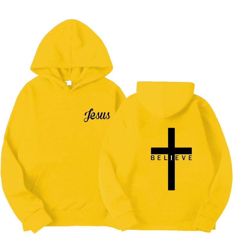 Believe Cross Printed Hoodie Men's Pattern Drawstring