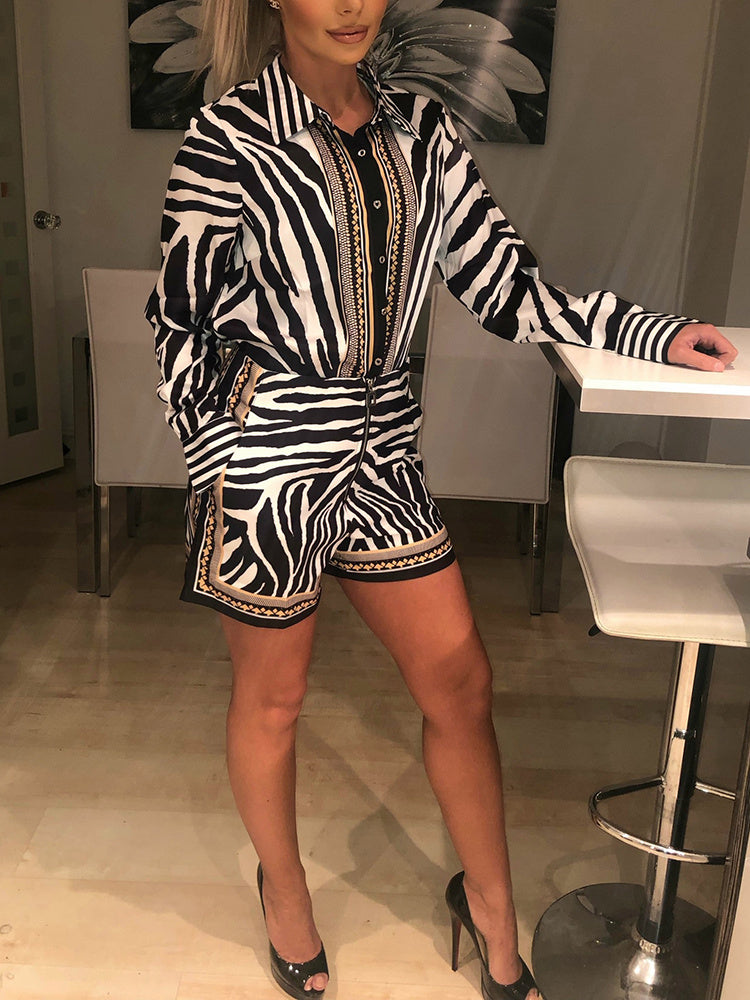 Zebra animal print shirt + shorts suit set