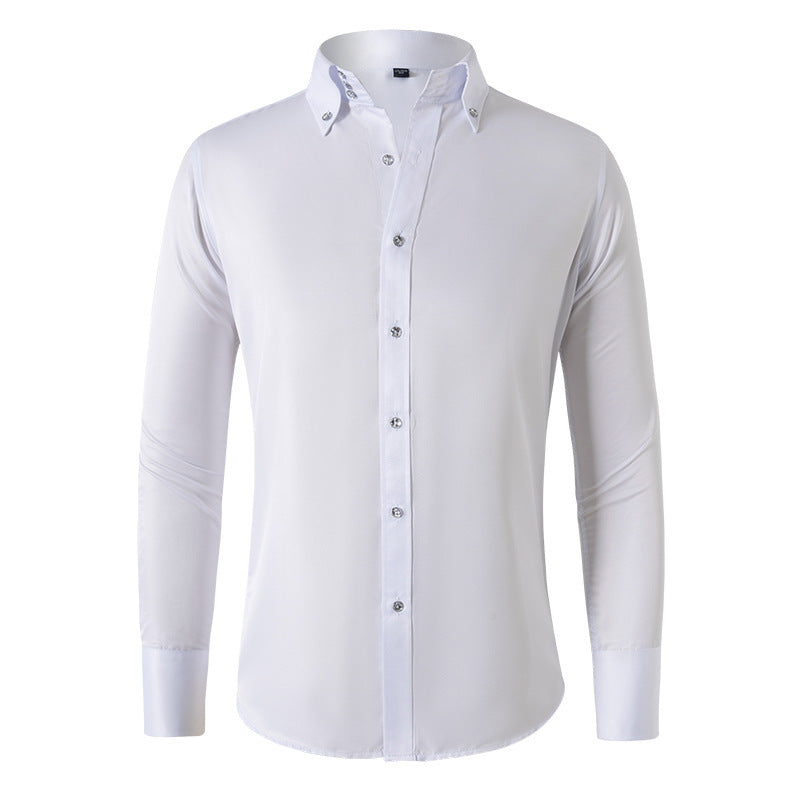 Business Casual French Style Crystal Buckle Men's Niche Shirt Long Sleeve