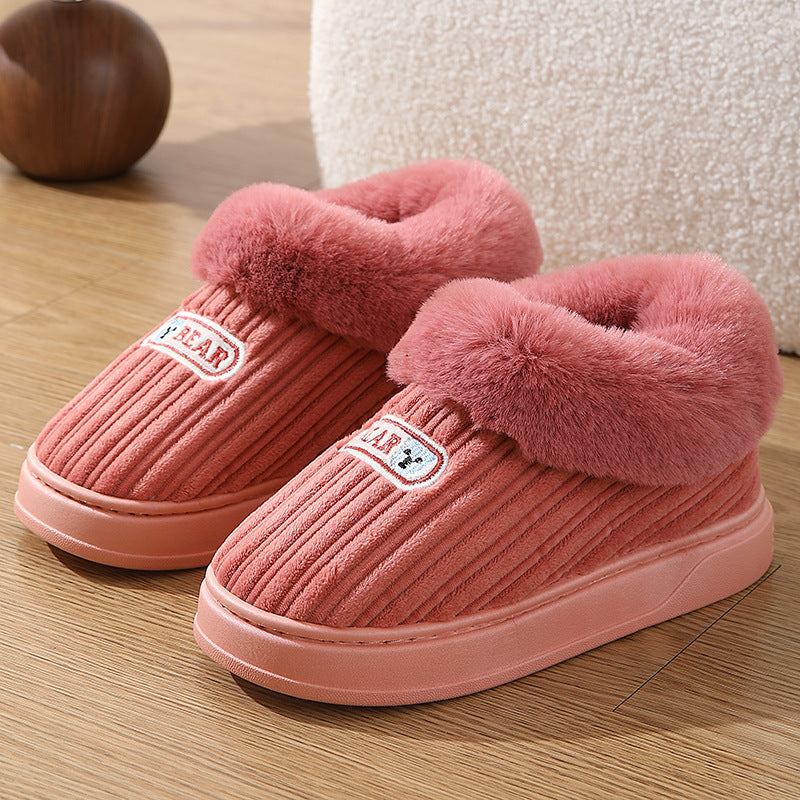 Winter Warm House Slippers Woman Plush Covered Heel Cotton Shoes Indoor And Outdoor Thick-soled Non-slip Fluffy Slippers For Men