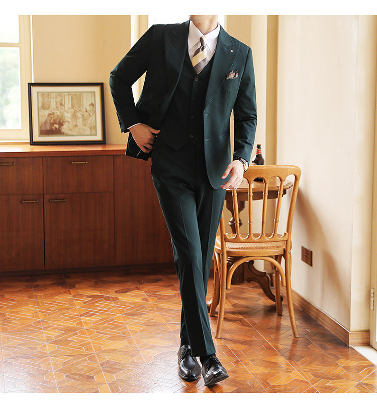 High-end Wedding Bridegroom Suit Suit Closure Collar Suit Three-piece Suit Men Caramel