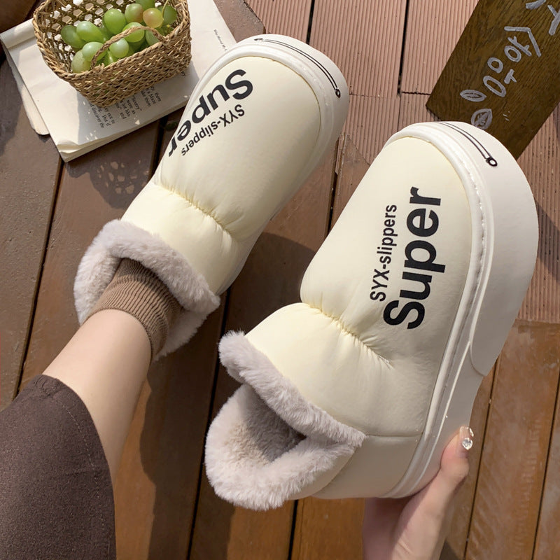 New Covered Heel Down Cotton Slippers For Women Winter Warm Thick-soled Platform Slippers Indoor And Outdoor Garden Walking Shoes