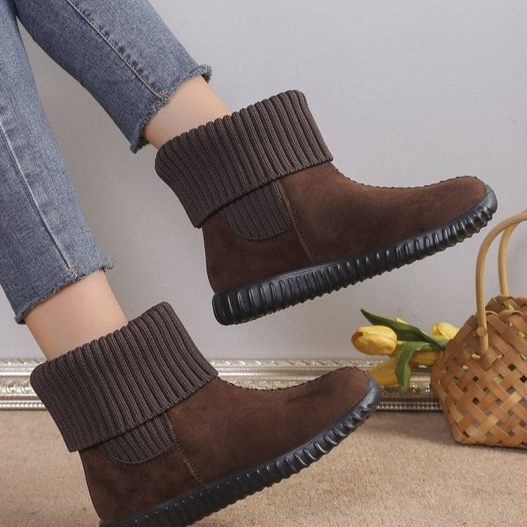 Flat Ankle Boots With Reversible Knitted Design Winter Fashion Comfortable Snow Boot For Women Shoes