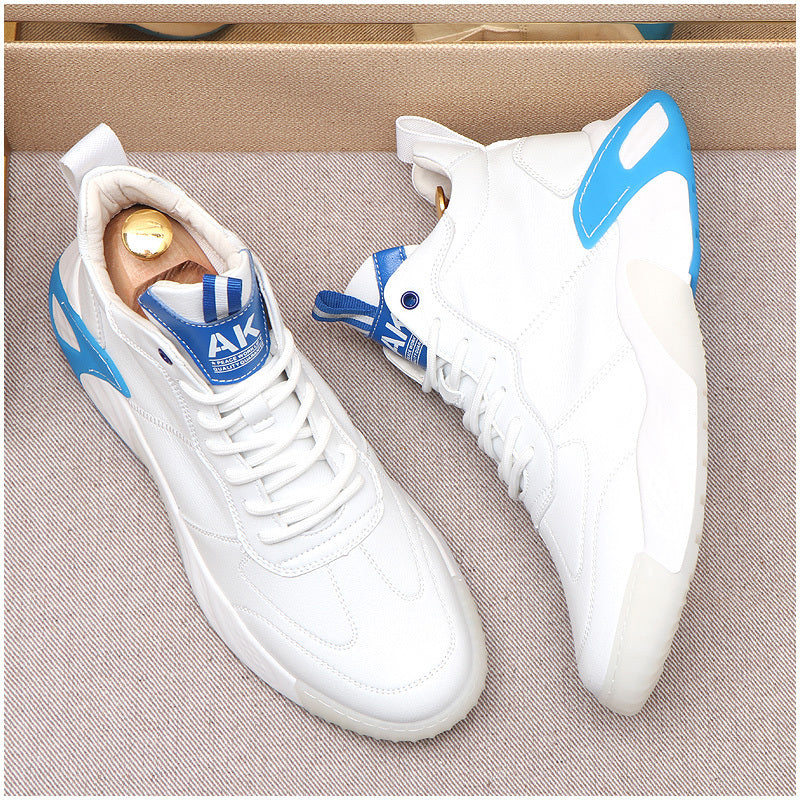 Men's White Blue Color Blocking High Top Casual Shoes