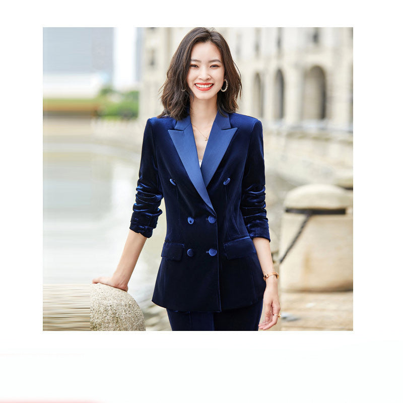 Fashion Gold Velvet Small Suit Jacket Suit