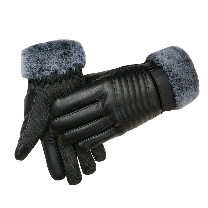 Guantes de cuero de invierno para hombre y mujer, guantes de lana grandes antideslizantes con pantalla táctil, gruesos, resistentes al frío y cálidos, para ciclismo