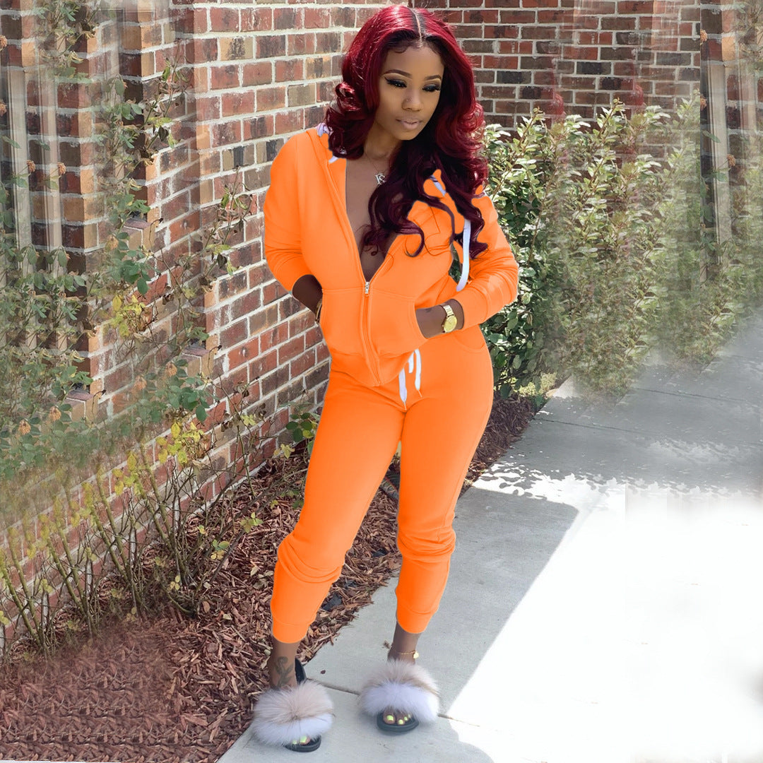 Pure Color Sweatshirt Suit Sports Two-Piece Suit