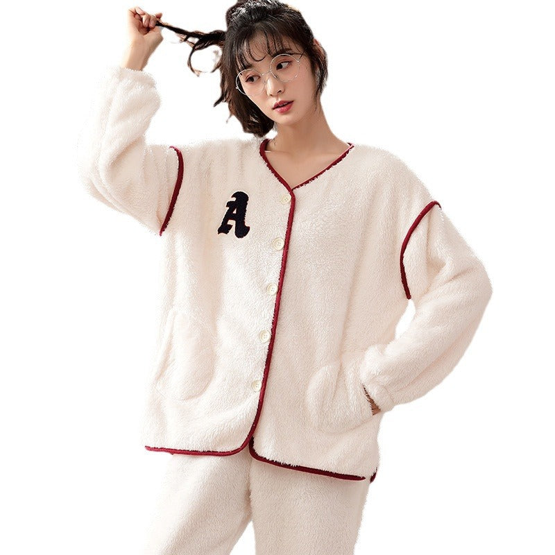 New Flannel Pajamas Women's Long Sleeve Fleece-lined Cartoon