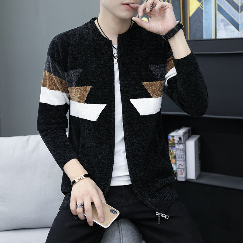 Hooded Jacket Knit Sweater Men Korean Style Slim