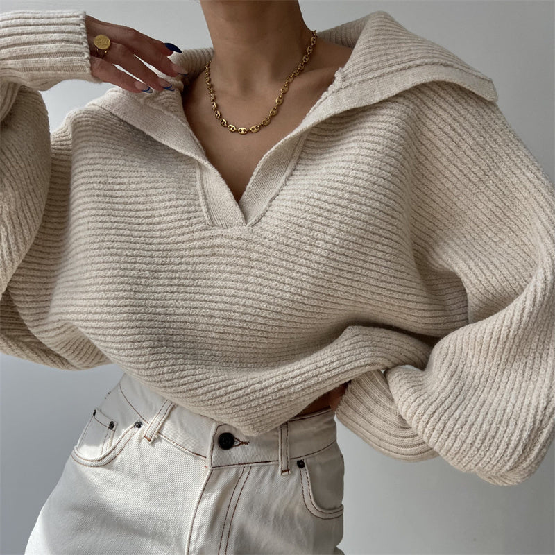 Spring And Autumn New Lapel Pullover Women's Sweater