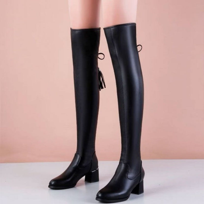 Rubber High-heeled Thigh Boot Fashion Boots Round Toe Winter