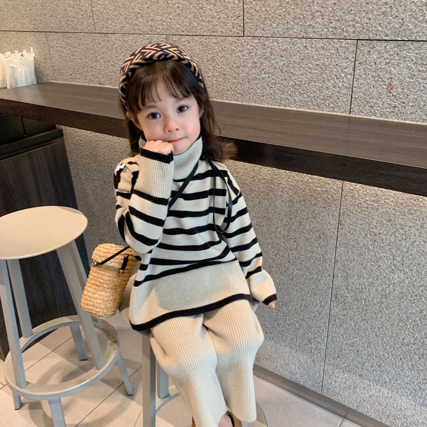 Children's Autumn New Korean-style Sweater Wide-leg Road Suit