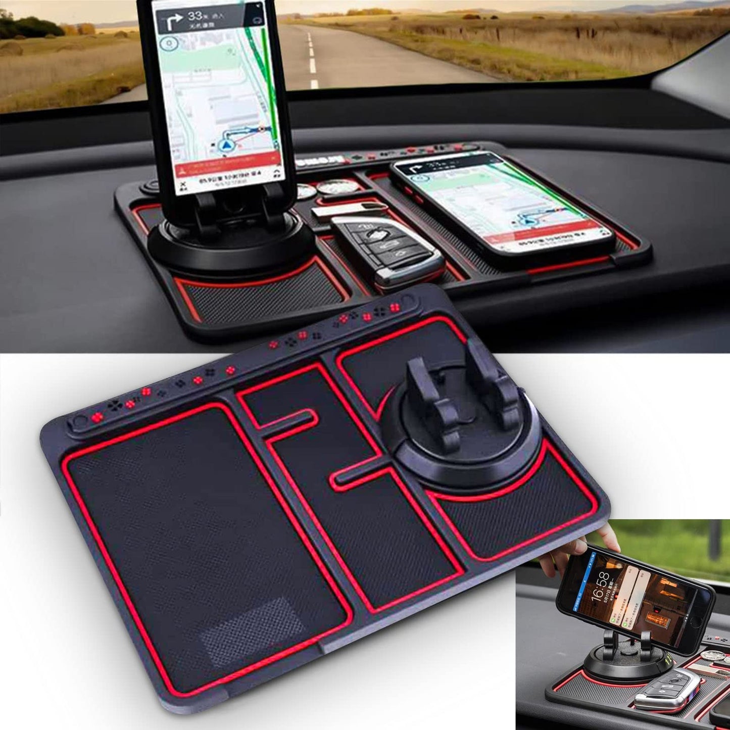 Rutschfeste Auto-Handy-Pad für 4-in-1-Auto-Parkplatz-Nummernkarte, Anti-Rutsch-Matte, Auto-Handy-Halter, klebrige Anti-Rutsch-Dash-Telefonhalterung