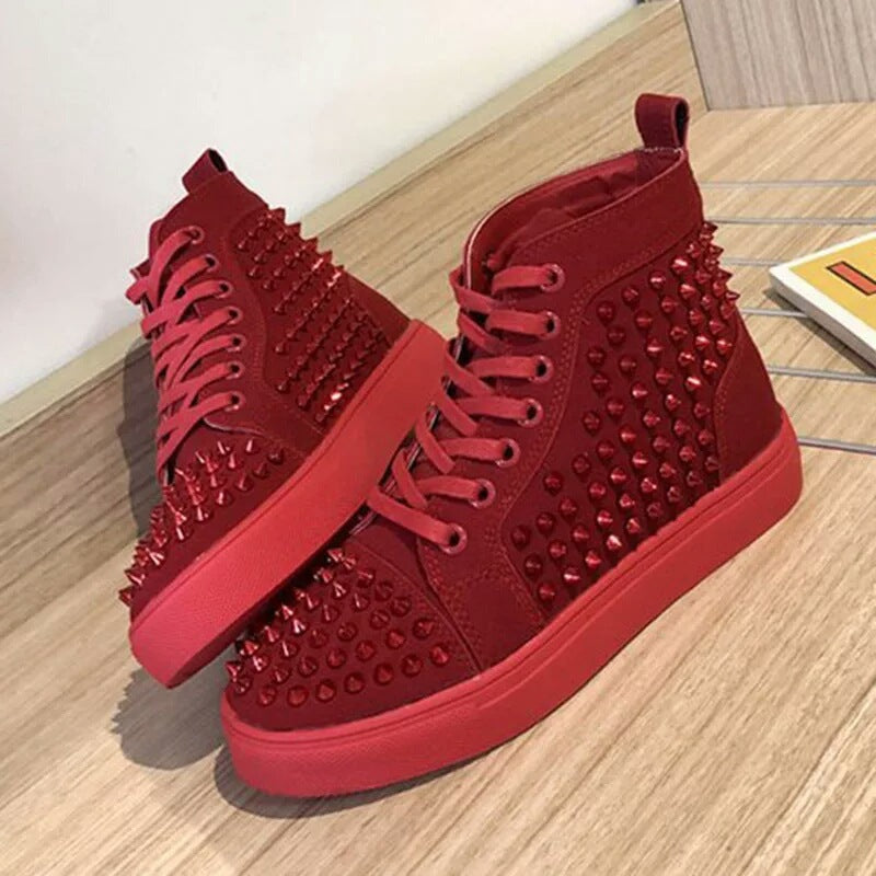 Men's And Women's Thick-soled High-top Rhinestone Rivet Casual Sneakers