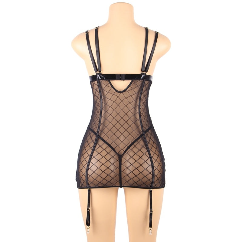 Comeondear Lace Gartered Lingerie Mesh Erotische Lingerie Product information: Style: Suspender skirt Applicable gender: Female Inventory type: Whole order Style details: Perspective Cosplay: Cute girl type Color: R80951 black The material is 95% polyeste