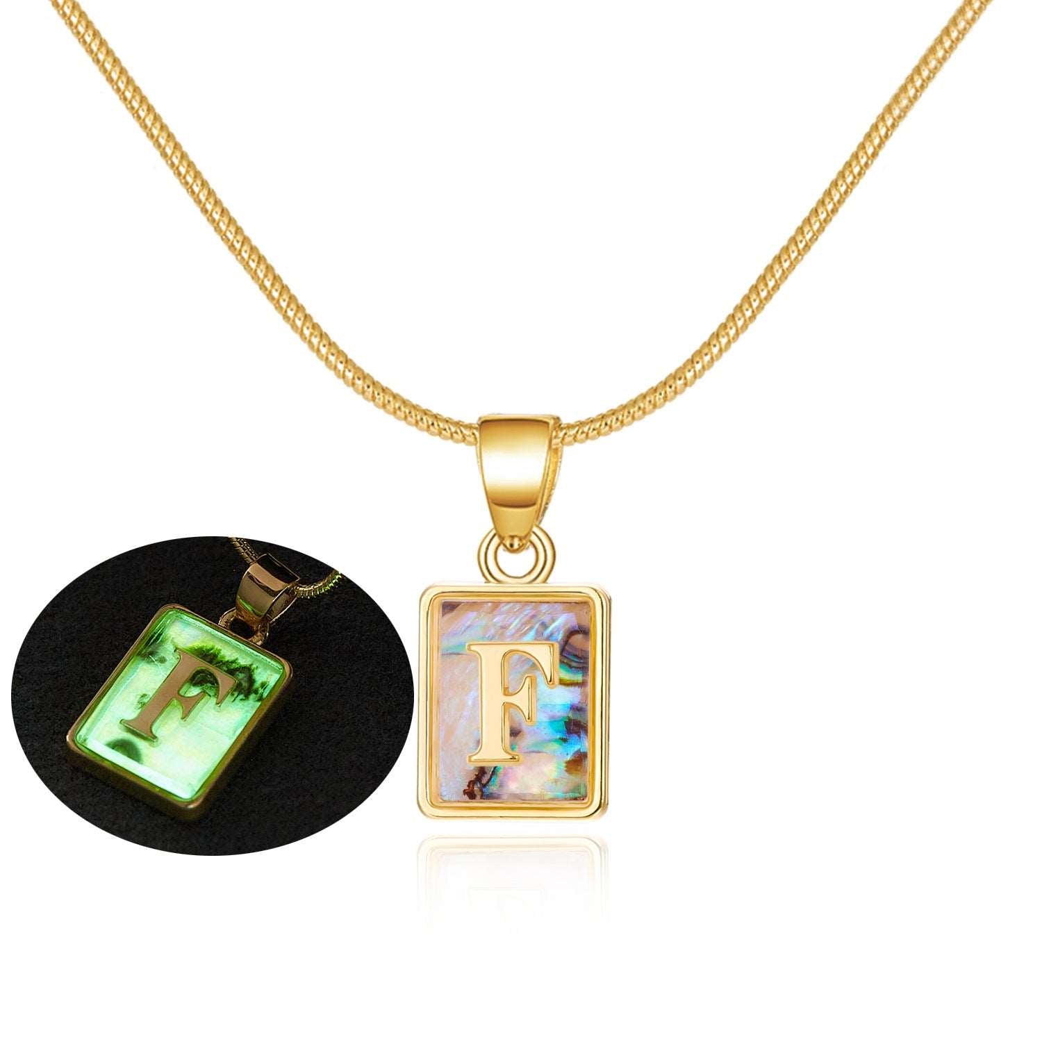 26 Letter Square Necklace Colorful Shell Luminous Pendant Chain Necklace For Women Temperament Ladies Jewelry