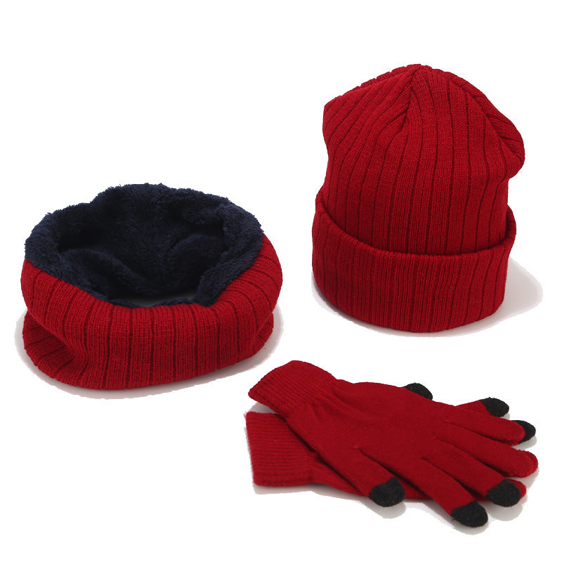 Scarf And Hat Gloves Three-piece Suit Men And Women Couple Winter Woolen Knitted Hat