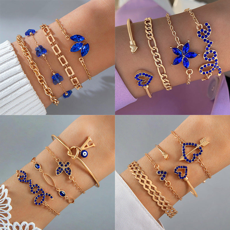 4 piezas de pulsera de mariposa de amor de flor azul con diseño de diamantes de imitación para el día de San Valentín