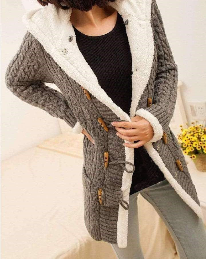 Jacket with hood and fleece winter sweater long sleeves