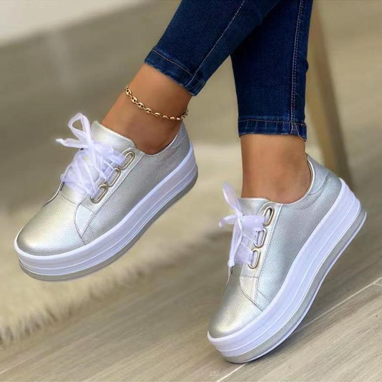 Single Large Size Casual European And American Lace-up Flat Round Toe Platform Women's Shoes